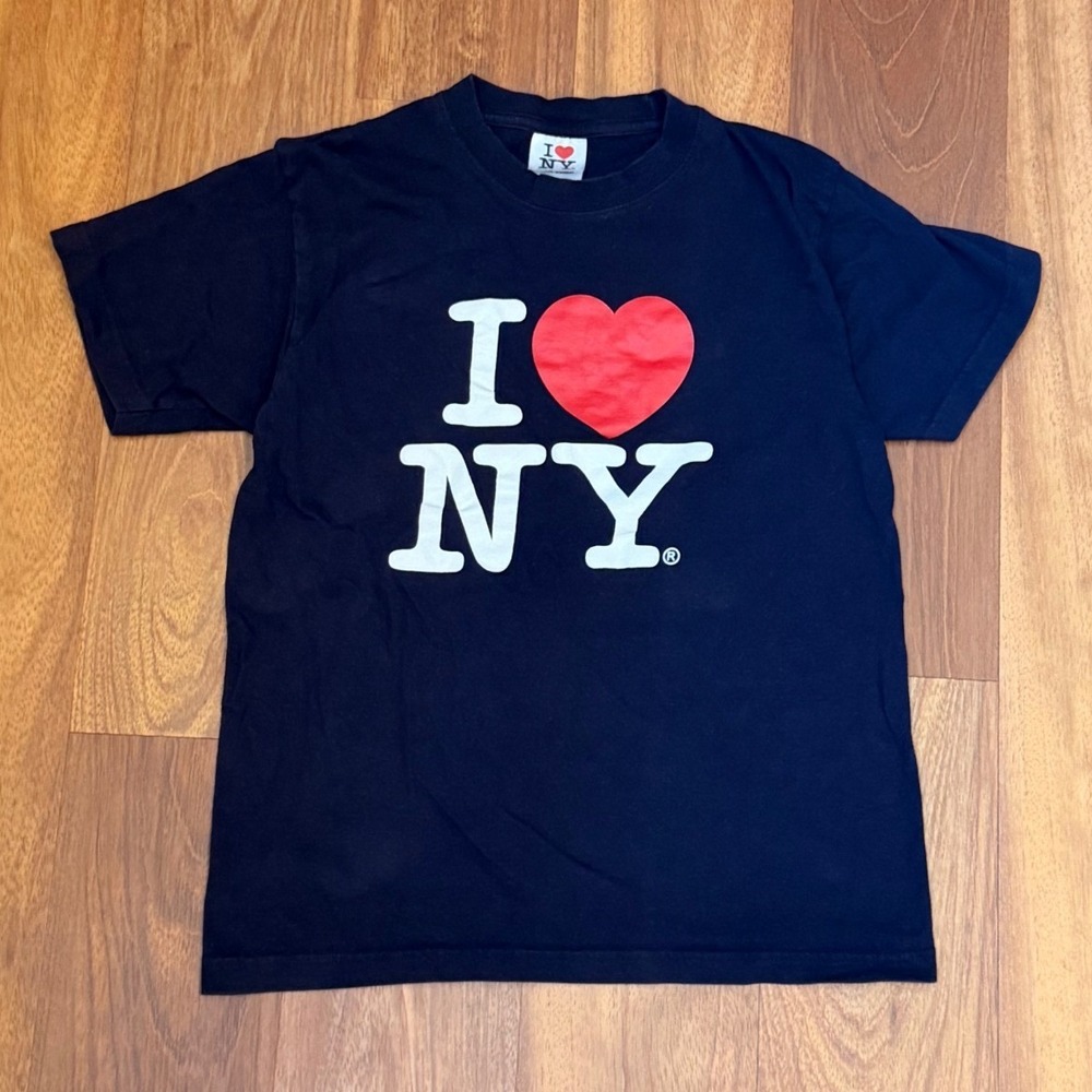 Y2K I Love NY New York Navy Rafia Tees Graphic T-Shirt Size Small
